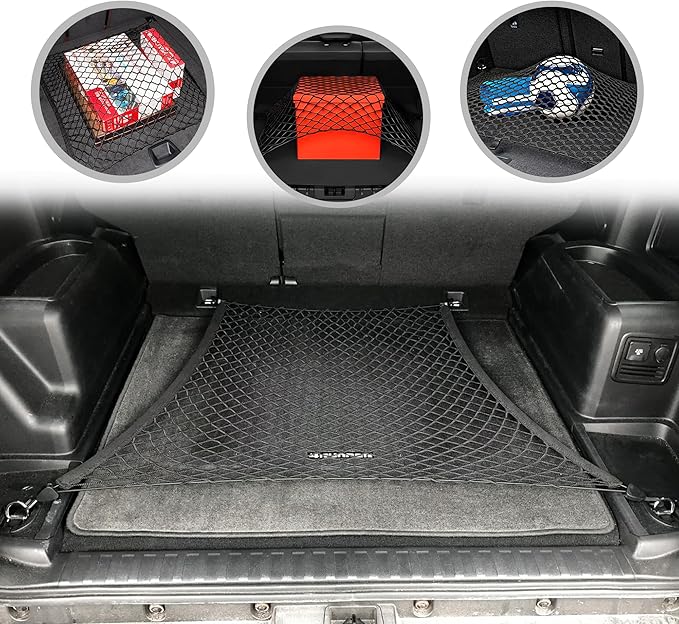 Floor Style Automotive Elastic Trunk Mesh Cargo Net for Toyota 4Runner ONLY 2 Row 2010-2024 - Premium Trunk Organizer and Storage - Luggage Net for SUV - Best Car Organizer for Toyota 4Runner