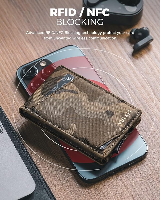 VULKIT Pop Up Wallet for Men, Credit Card Holder Minimalist Slim Bifold Wallets RFID Blocking with Gift Box Desert Camouflage