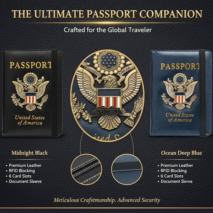 RFID Passport Holder for Travel, Leather Passport Cover RFID Blocking, Slim Durable Passport Wallet Organizer for Men Women, Travel-Friendly Case (Light Pink)