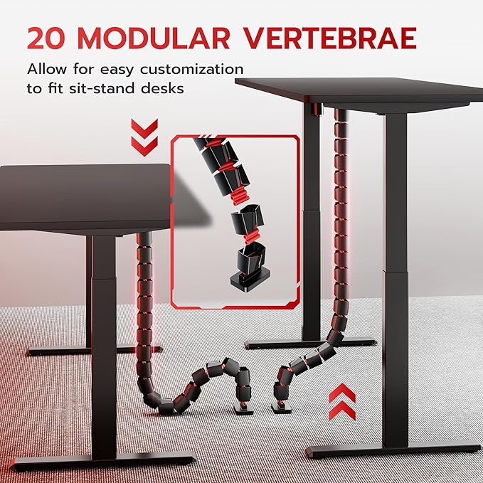 ARES WING Under Desk Cable Management Spine, Magnetic Vertebrae Cable Management for Standing Desk, Length Adjustable Cord Organizer with 20 Modular Vertebrae for Office and Gaming Desks, Red