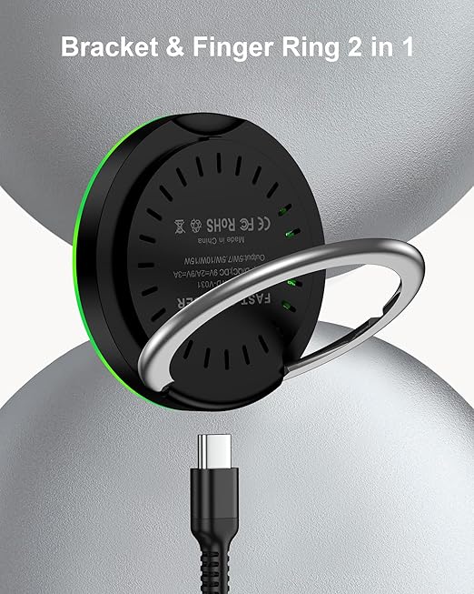 Samsung MagSafe Wireless Charger 15W Fast Charging Pad for Samsung Galaxy S25 Ultra S24 Magnetic Charger Finger Holder Stand for iPhone 17 17Pro 17 Air 16e 16 Pro Max 15 Android Apple Pixel 10 Pro