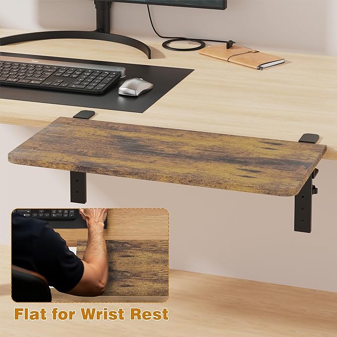 Desk Extender, 22-inch Clamp-On Desk Shelf, Height-Adjustable Desktop Shelf Organizer for Monitors Office and Gaming Accessories, Arm Support Table Extension, 44lbs Heavy Duty, Dark Brown