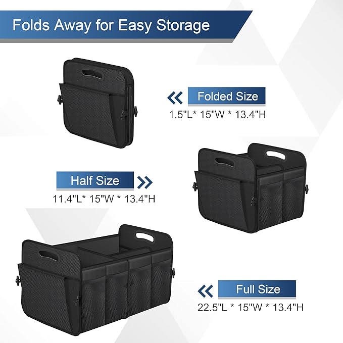 Femuar Car Trunk Organizer, Trunk Storage Organizer with 72L Large Capacity Waterproof Collapsible and 11 Pockets, Trunk Organizer for Suv/Jeep/Sedan, Large Size, Black
