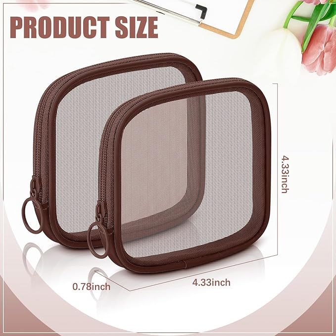 Weewooday 4 Pcs Mesh Makeup Bag Mesh Cosmetic Bag Travel Toiletry Pouch with Zipper Mini Makeup Cosmetic Purse for Daily Accessory(Small,Brown)
