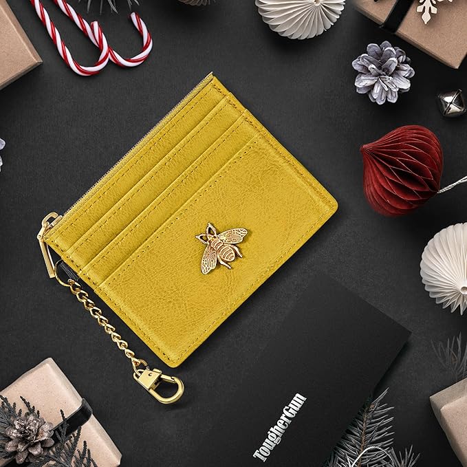 SEAVILIA Card Holder Keychain Wallet for Women with ID Window RFID Coin Purse Bee Gifts Slim Minimalist Small Wallet