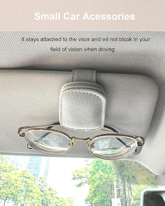 Car Visor Sunglasses Holder, 2 Pack Grey Strong Magnetic Leather Eye Glasses Hanger Clip, Auto Car Truck Sun Visor Accessories