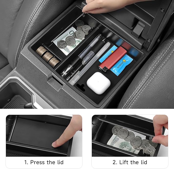 YOJOJOCO 2PCS Center Console Organizer Compatible with Toyota Tacoma 2024 2025 2026 Accessories Armrest Hidden Secondary Storage Box Handrail Platform Storage