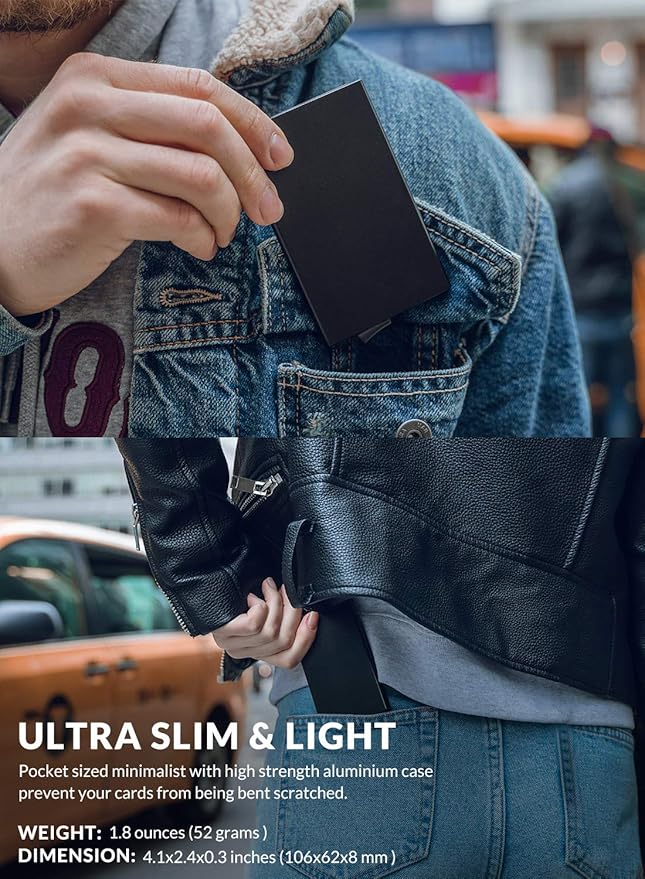 VULKIT Pop Up Wallet, Slim Minimalist Credit Card Holder For Men and Women RFID Blocking Mini Metal Case Space Grey