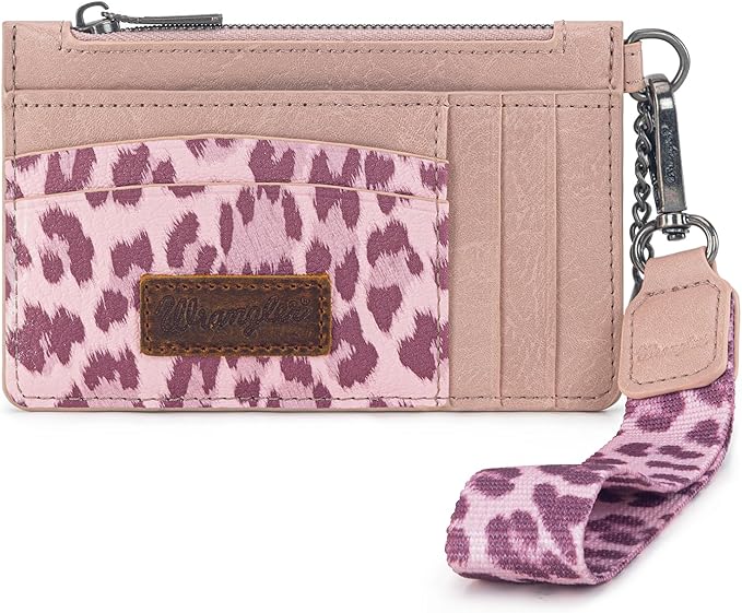 Montana West X Wrangler Credit Card Wallet Leopard Print Credit Card Holder for Women Wristlet Keychain with Wallet Small Ladies Female Wallets with Coin Purse