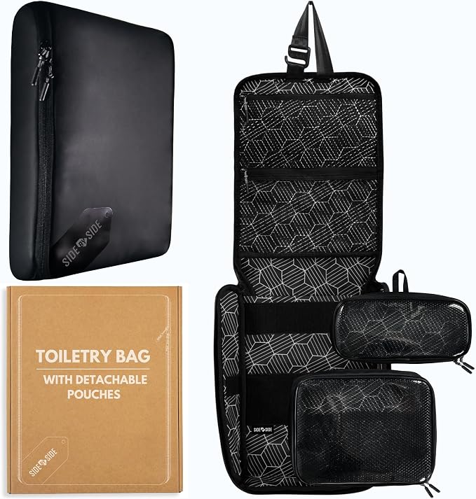 Small Travel Toiletry Bag for Men, Slim Flat Hanging Mens Dopp Kit & Travel Size Shaving Kit Organizer, TSA-Approved Waterproof Compact Toiletries Bag, Leak-Proof Pouches