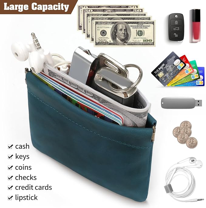Jack&Chris Mini Coin Purse, Genuine Leather Small Coin Wallet, Leather Squeeze Coin Purse Pouch Change Holder For Men & Women, JC309