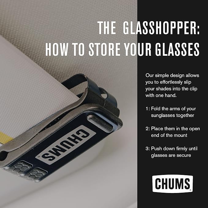 Chums Glasshopper Clip - Metal Sun Visor Glasses Holder for Vehicles - Car, Truck, or SUV Sunglasses Mount Attachment (Black)
