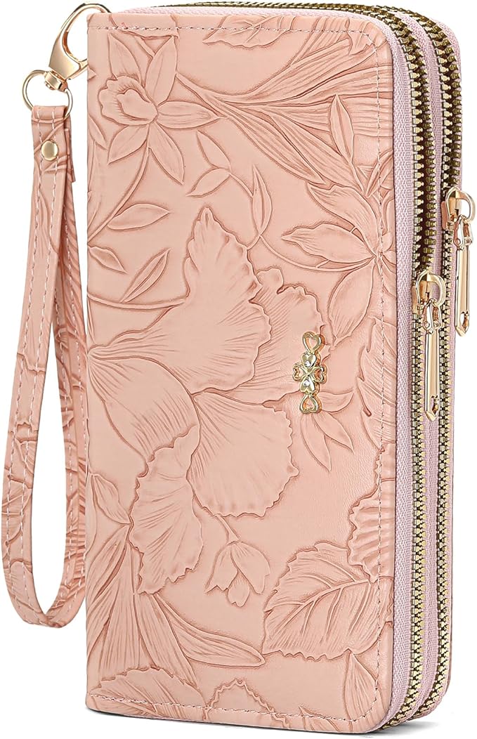 RNIEGA Wallet for Women Clutch Double Zip Around Credit Card Holder Leather Women's Wallet Large Capacity