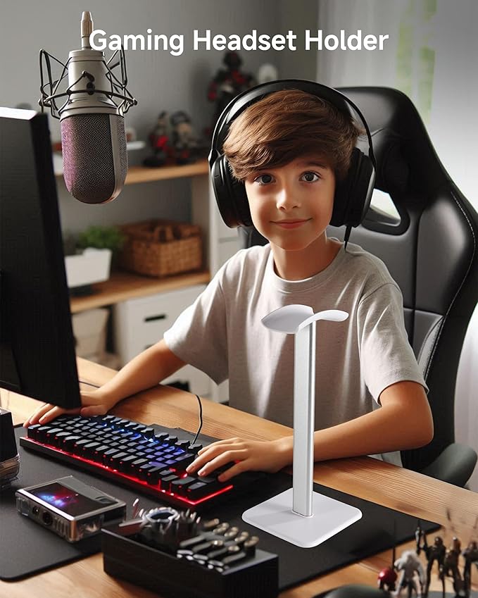 Sleek Modern Headphone Stand for Desk - Easy Assembly & Disassembly - Exquisite Craftsmanship Headset Holder for All Type PC Wireless Gaming Headset (White)