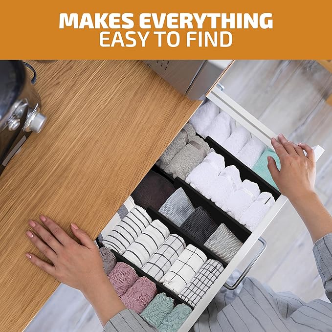 6-Pack Drawer Dividers 6 Inch High, 11??17" Adjustable Bamboo Organizers Large Expandable Drawer Separators for Cloths, Dresser, Bedroom, Bathroom, Baby Drawer, Office & Kitchen Utensils (Black)