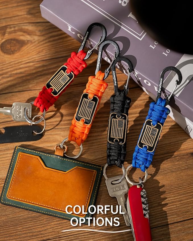 Paracord Keychain Braided Rope Key Chain w/USA Flag Carabiner Hook Clip for Men Women Keys Backpack Belt Camping