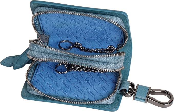 VISOUL Car Key Case Holder Double Zipper, Leather Car Smart Key Fob Case with Keychain for Men and Women