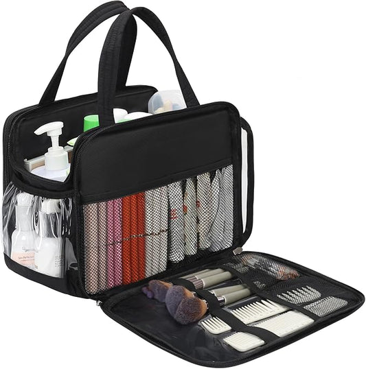 Travel Toiletry Bag for Women with Compartments, Large Wide-open Toiletries Bag for Men, Lightweight Cosmetic Makeup Bag Organizer with Handle for Full-size Shampoo, Conditioner, Door Room Essentials