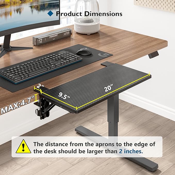 BONTEC Small Ergonomics Desk Extender Tray, 20x9.5 Inch Table Mount Arm Rest Shelf, 90° Foldable Keyboard Tray Platform, Clamp on Computer Arm Rest for Desk Suitable for Office Desks, Black Carbon