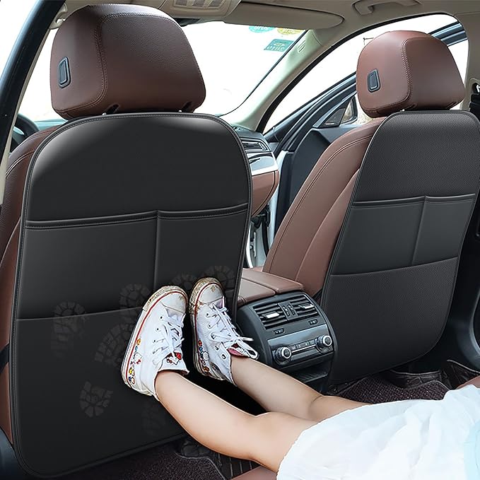 Back Seat Protector Car Kick Mats for Jeep Grand Cherokee with 2 Pocket Storage Organizer, Waterproof Dirt Proof Faux Leather Back Seat Covers for Kids Automotive Accessories (1 Pair,Black)