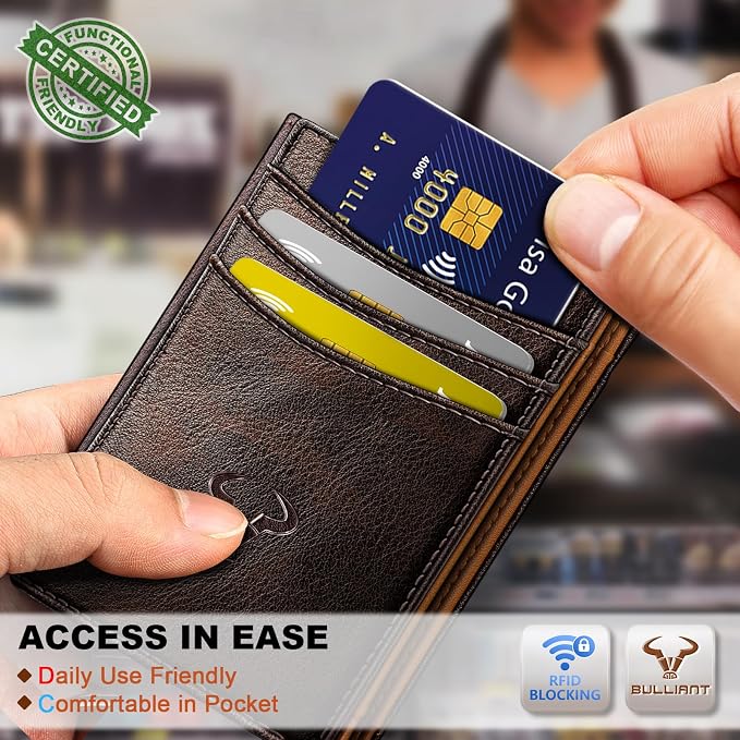 BULLIANT Slim Wallet For Men 12Cards,Magnetic Flip Build-in Money Clip Airtag Compatible-RFID Blocking