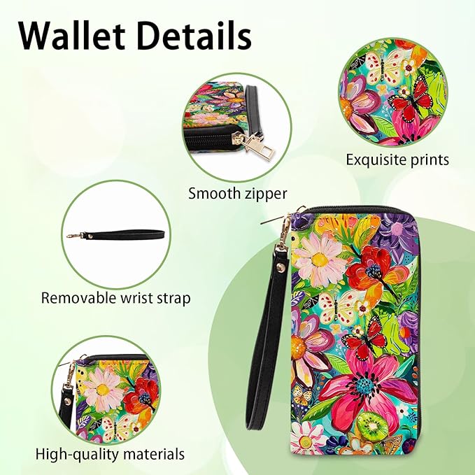 Floral Wallets for Women - Vibrant PU Leather Womens Wallet with Cash Zipper Coin Purse, Small Credit Card Holder Travel Wallet, Wristlet Wallets for Female Ladies Mom Girls Purse (Flower Lovers Gift)