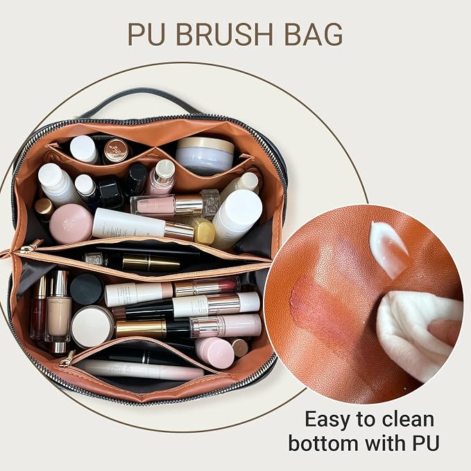Travel Makeup Bag with Compartments & Organizers – Flat Open Cosmetic Pouch for Women, Purse-Style Design for Traveling, Perfect for Toiletries & Cosmetics Black