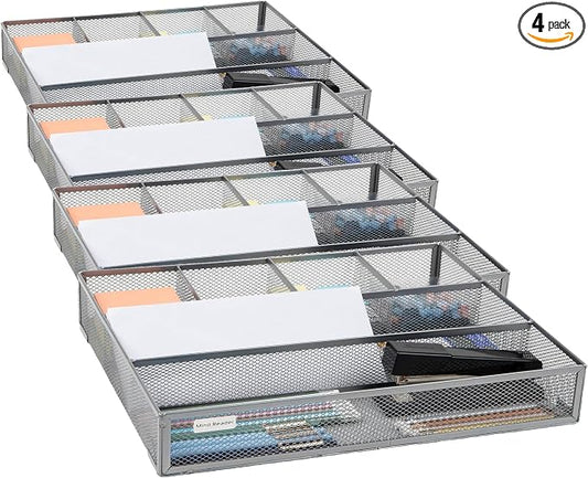 Mind Reader Drawer Organizer, Desk Org, Utensil Organizer, Office, Kitchen, Metal Mesh, Silver (Pack of 8)