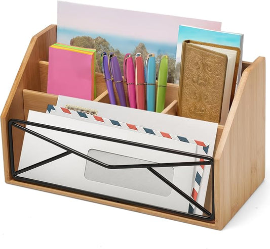 Prosumer's Choice Bamboo Desk Organizer for Office and Home – Natural Bamboo Mail Organizer for Countertop - Wooden Desktop Organizer for Mail, Files, Letters, and Tabletop Storage