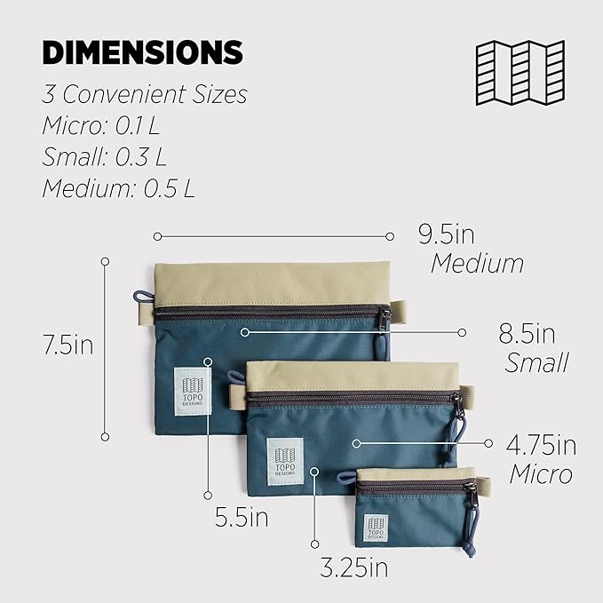 Topo Designs Accessory Bags, Travel Organizer Accessories for Smaller Items, Durable Storage Pouch, 3 Sizes, Fully Lined Pack Cloth (Medium, Oil Green/Dark Pine)