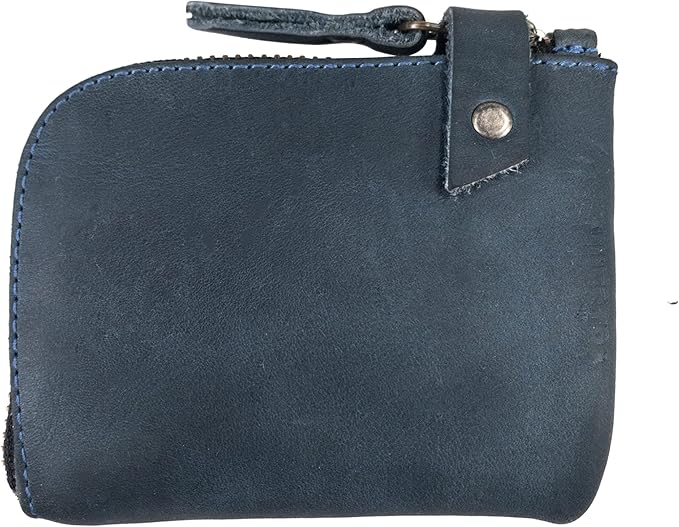 Hide & Drink, Zippered Wallet, Holds Up to 6 Cards Plus Folded Bills, Pouch Organizer, Cash Holder, Travel Essentials, Mini, Pocket-Size, Full Grain Leather, Handmade, Slate Blue