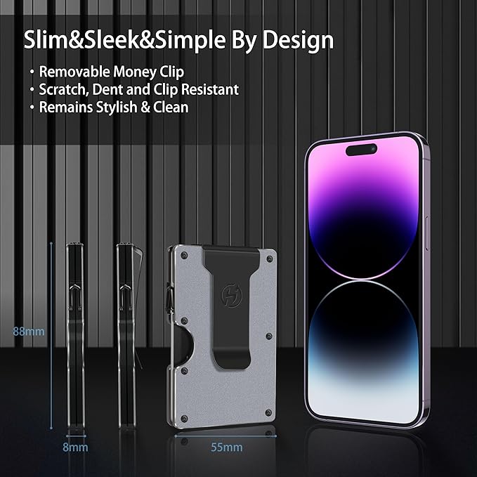 Men Minimalist Aluminum Metal Wallets with Money Clip - Engraved Eagle and American Flag - Slim Front Pocket RFID Blocking Credit Card Holder for Travel Business