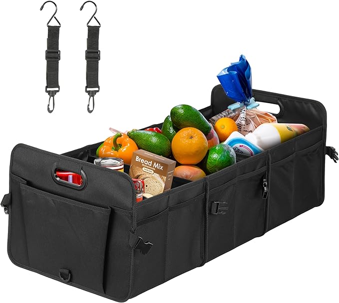 Simple Deluxe Trunk Organizer for Car, 95L Large Capacity, Collapsible Multi Compartment Automotive SUV Accessories, Adjustable Strap & Non Slip Bottom, for Travel/Home/Office, Black Newv