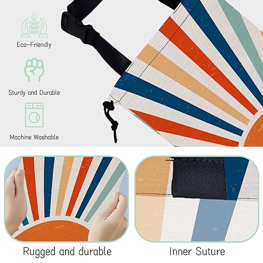 Retro Sunburst Car Garbage Bag,Colourful Sunrise Waterproof Small Car Trash Bag Hanging Back of Seat,Drawstring Hanging Car Trash Bag with Adjustable Buckle for Car Accessories