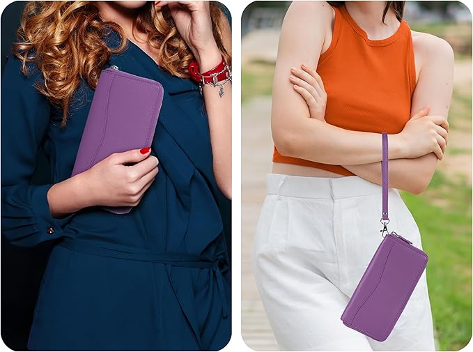 Oak Leathers Purple Leather Wallet for Women - RFID Womens Wallet Clutch with 8 Credit Card Holder, Coin Pocket, Gift for Women’s