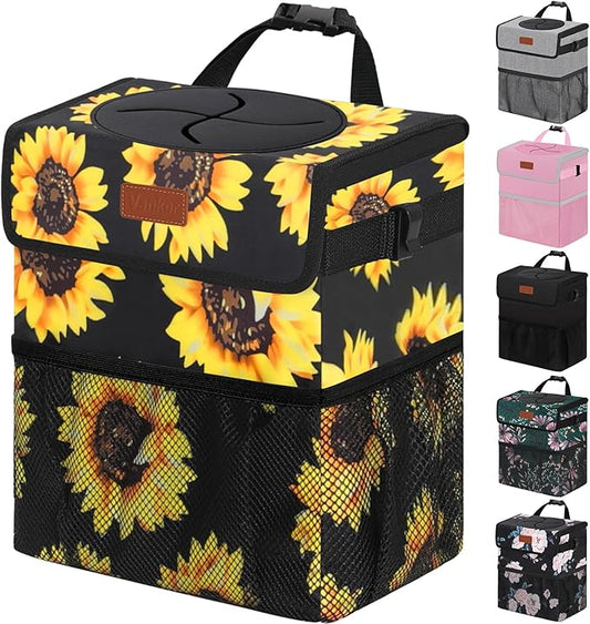 Vankor Car Trash Can for Car Cute,Bag Bin Hanging Waterproof Automotive Garbage Cans Leak Proof Vehicle Trash Can Sunflower
