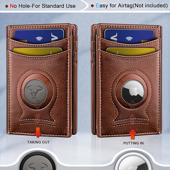 BULLIANT Men Airtag Wallet,Slim Wallet Money Clip Card Holder Magnetic Closure 12 Cards in Front Pocket RFID Blocking