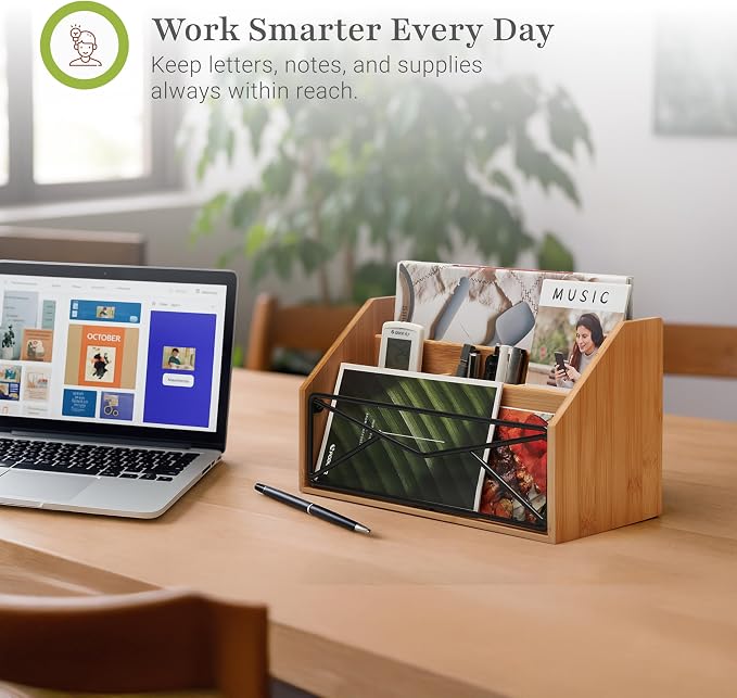 Prosumer's Choice Bamboo Desk Organizer for Office and Home – Natural Bamboo Mail Organizer for Countertop - Wooden Desktop Organizer for Mail, Files, Letters, and Tabletop Storage
