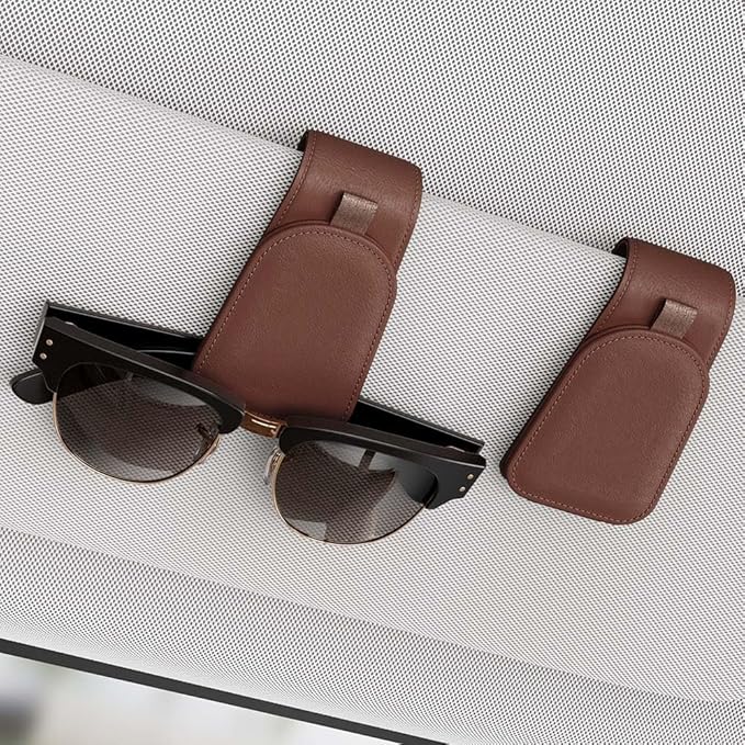 Sotfamily Sunglass Holder for Car Visor, Suede Cloth Magnetic Sunglass Organizer for Car Accessories, 2 Packs, Brown