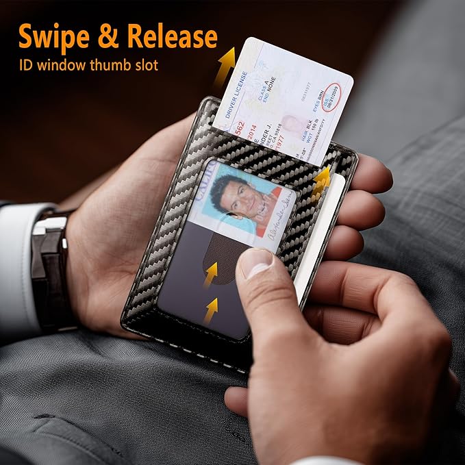 Travelambo Front Pocket Minimalist Leather Slim Wallet RFID Blocking Carbon Fiber Texture