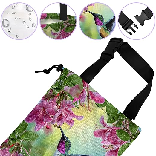 Car Trash Bag Hummingbird with Hibiscus Car Trash Bin Leakproof Waterproof Car Trash Can for Back Seat, Foldable Car Garbage Bag with Adjustable Straps and Drawstring for Car Accessories