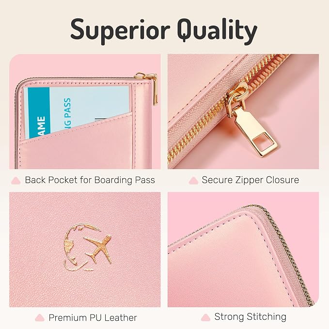Forvencer Passport Holder Cover with Safe Zipper Closure, Premium Passport Wallet for Travel, Cute RFID Blocking Card Case, Waterproof Travel Accessories for Women, Black