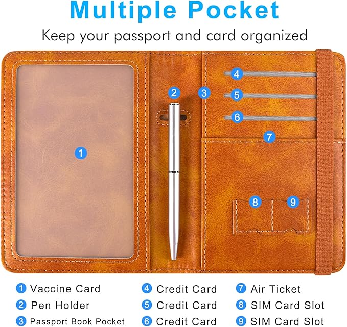 ACdream Passport and Vaccine Card Holder Combo, Cover Case with CDC Vaccination Card Slot, Leather Travel Documents Organizer Protector, with RFID Blocking, for Women and Men, C - Yellow & Plane, C
