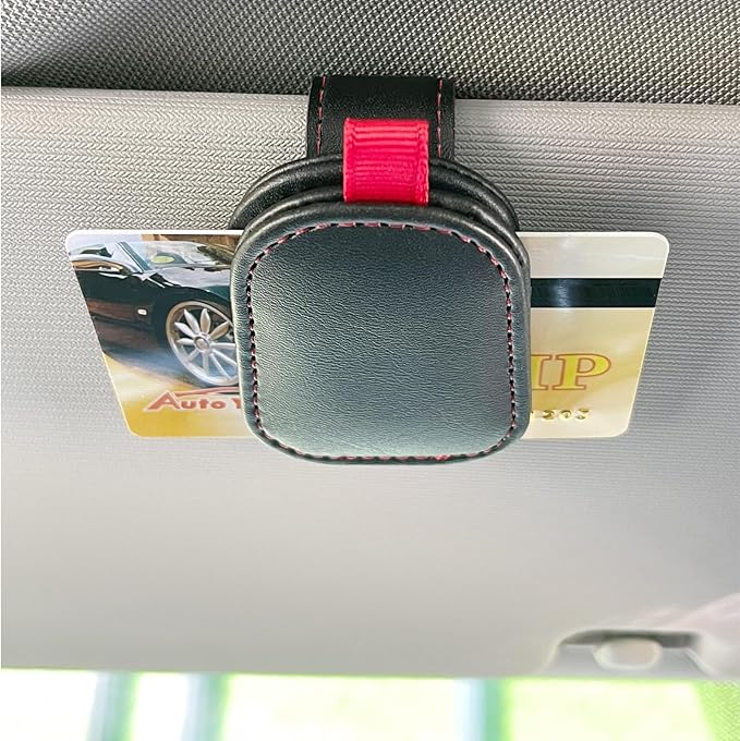 2 Pack Sunglasses Holder for Car Visor, Magnetic Leather Eyeglass Clip, Applicable to Most Eyeglasses,Ticket，Notes and Non-Magnetic Cards, etc. (Black)