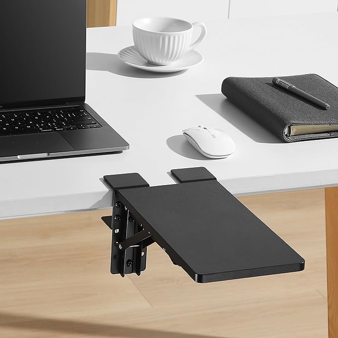 ETHU Desk Extender Tray, 11.8"x 5.9" Ergonomics Computer Arm Wrist Rest for Desk, Foldable Keyboard Drawer Tray Clamp On Mount Easy to Install, Armrest Support for Home and Office (Black)
