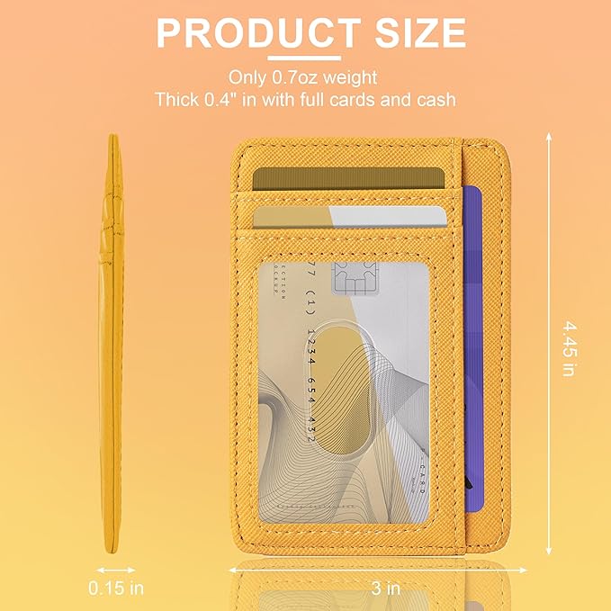 Hoewina Slim Wallet for Men, Credit Card Holder Wallet, Minimalist Design - RFID Blocking Front Pocket Leather Thin Wallet for Men and Women（Cross Sun Yellow）