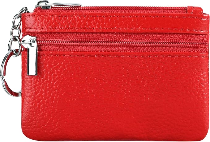 Women Genuine Leather Keychain Zipper Change Wallet Small Mini Pocket Size Coin Purse