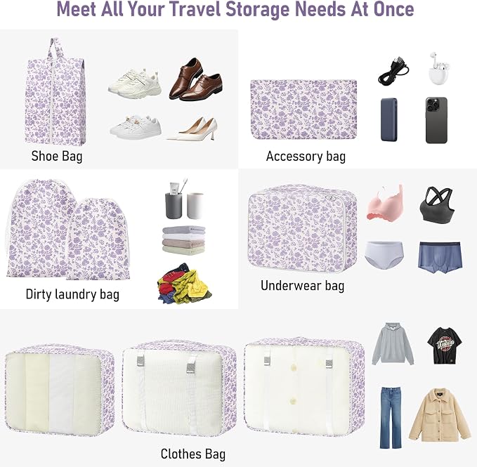 Packing Cubes for Travel - 8 Set Luggage Organizer Bags for Family, Mesh Breathable Packing Cubes for Suitcases Durable Travel Essentials Bags Set
