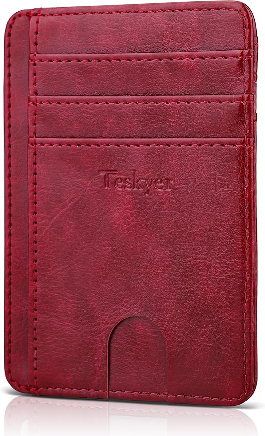 Teskyer Slim Wallet for Men, Minimalist Front Pocket RFID Blocking Leather Wallet Credit Card Holder for Men & Women