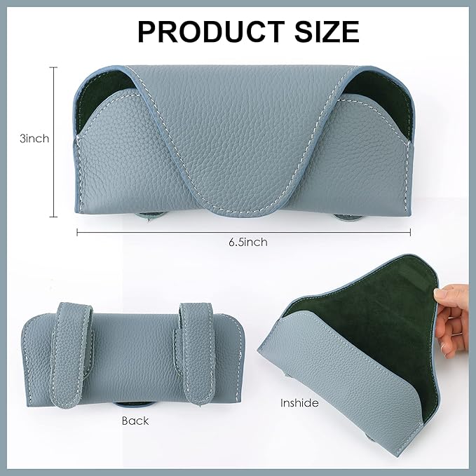 Magnetic Sunglass Holder for Car Visor Clip, Leather Car Glasses Holder, Visor Accessories Eyeglasses Holder Glasses Storage Case (02-Blue)